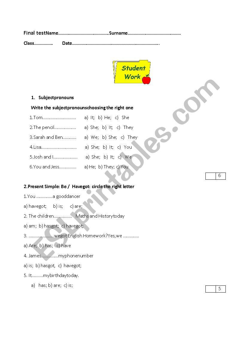 Final test for young learners worksheet