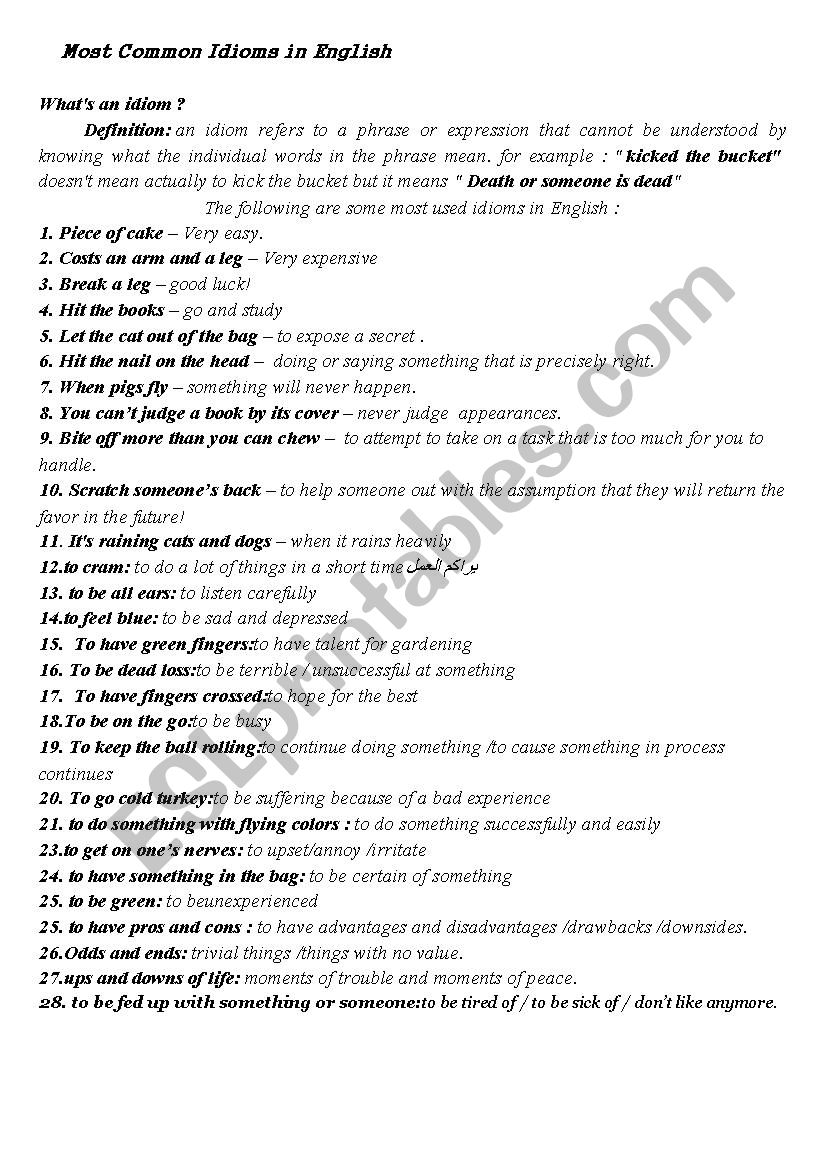 idioms worksheet