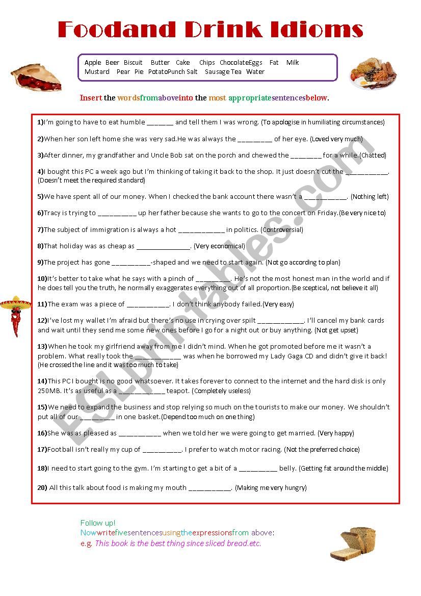 Food and Drink Idioms worksheet
