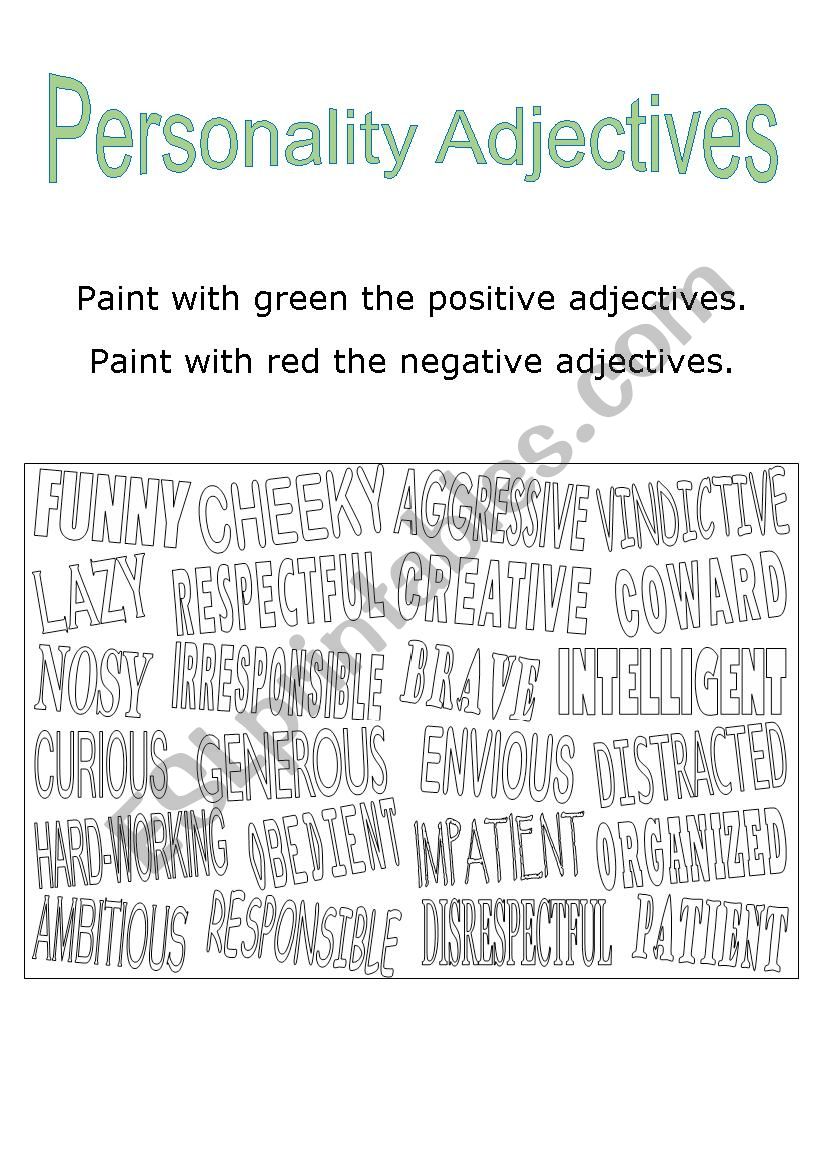 Personality adjectives worksheet