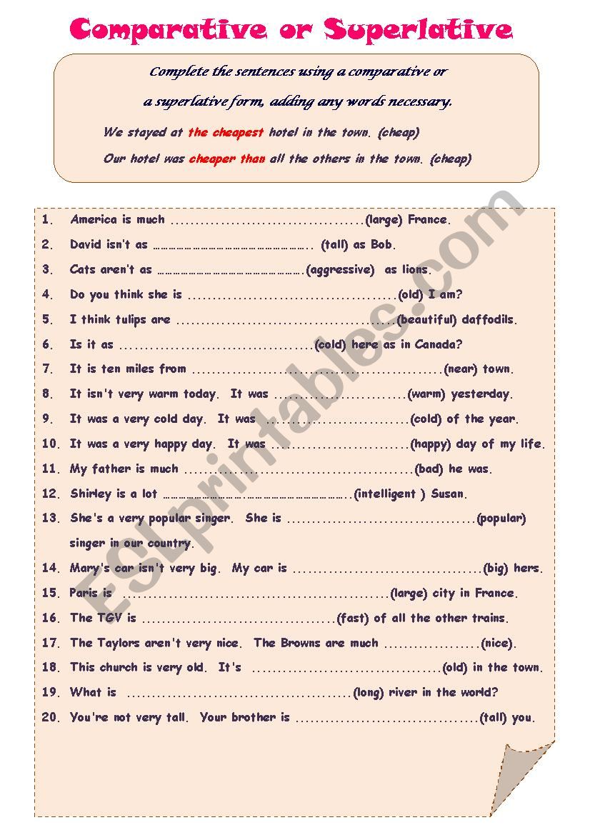 Comparatives and Superlatives worksheet