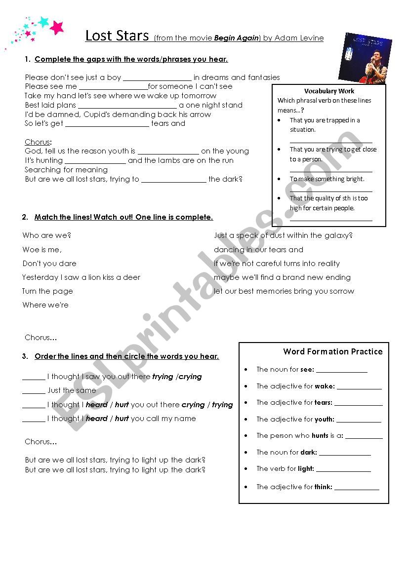 lost starts worksheet