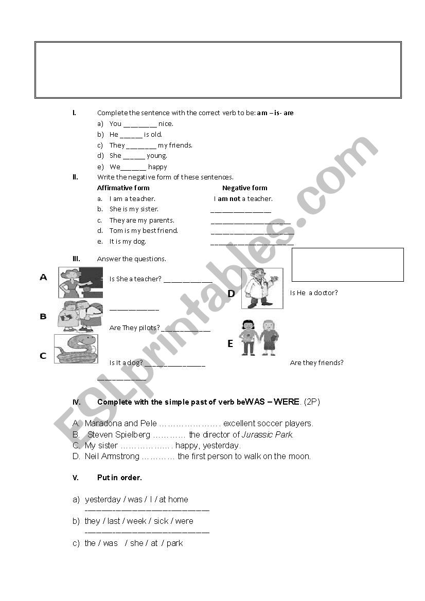  present and past simple of verb to Be