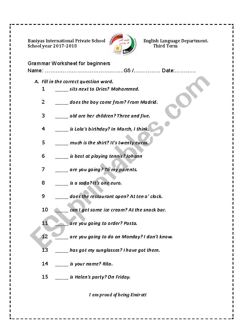 Grammar worksheet