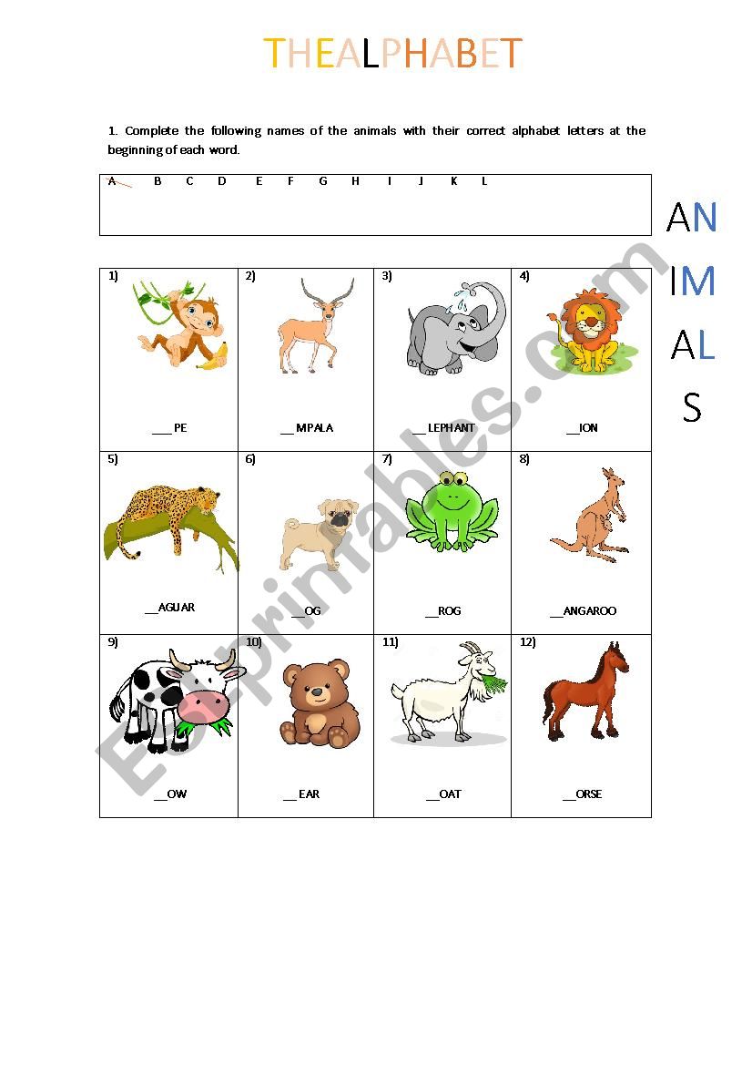 The Alpabeth - Animals worksheet