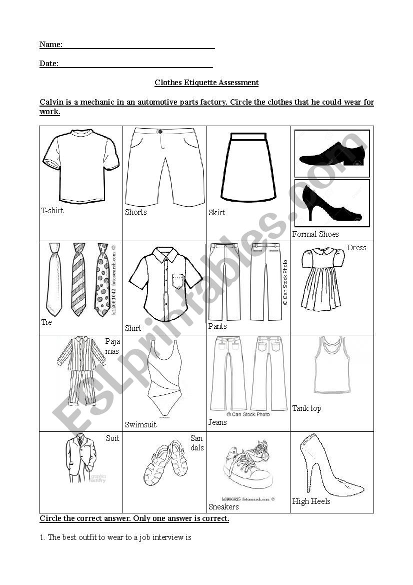 Dress code worksheet