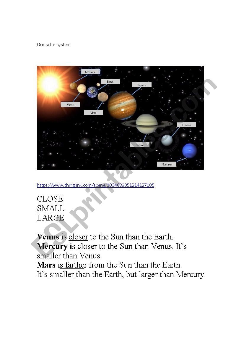 the solar system worksheet