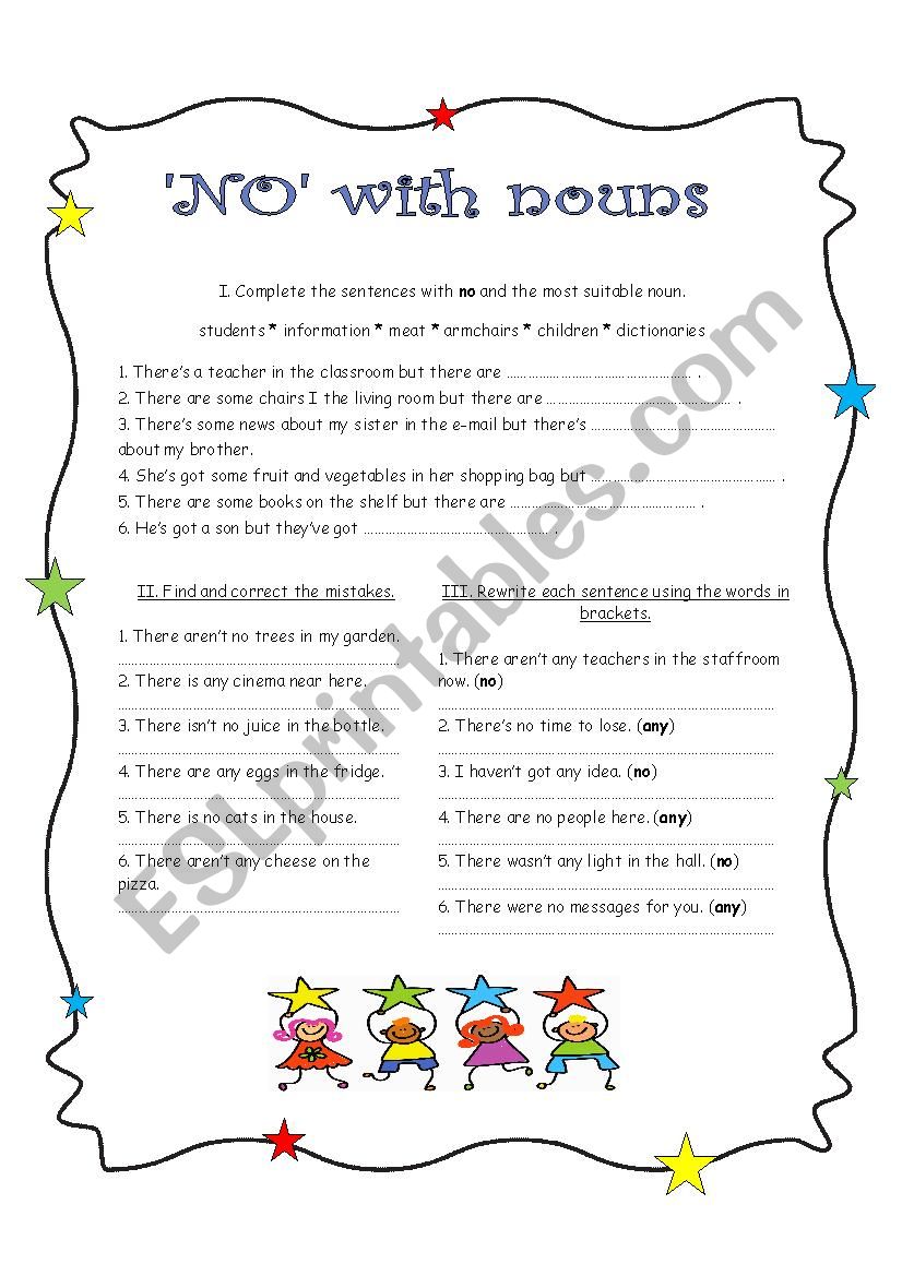 NO with nouns worksheet
