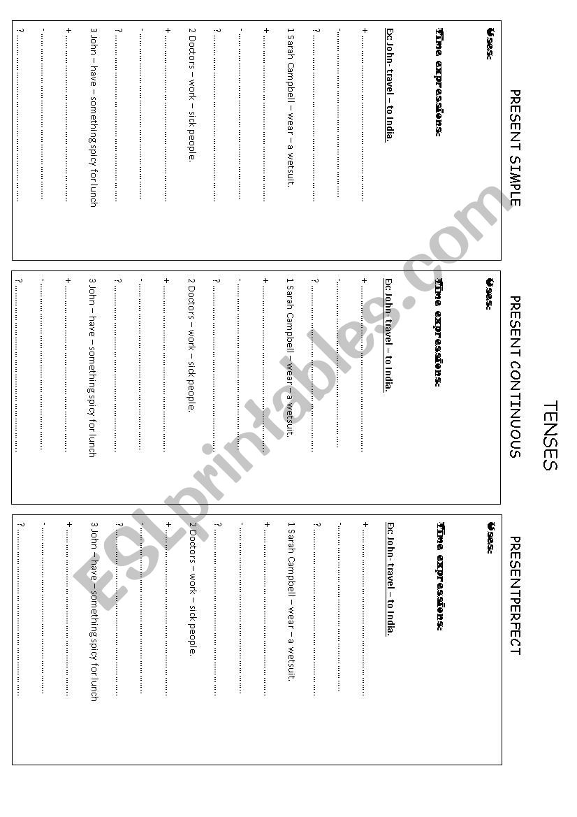 Chart to practice tenses worksheet