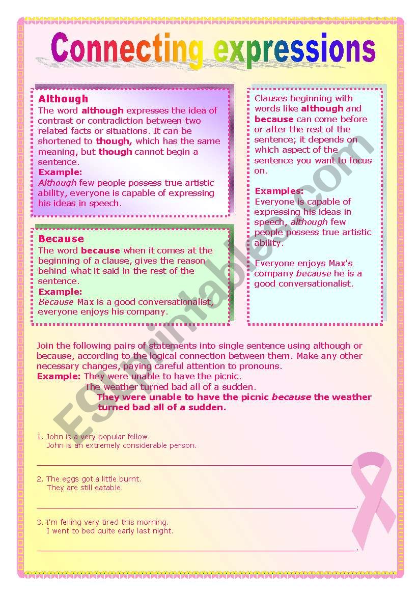 Connecting expressions worksheet