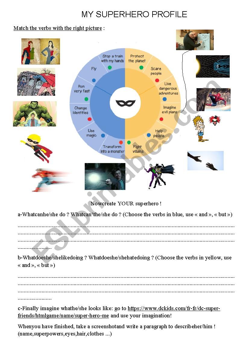 My superhero profile (vocabulary + writing activity)