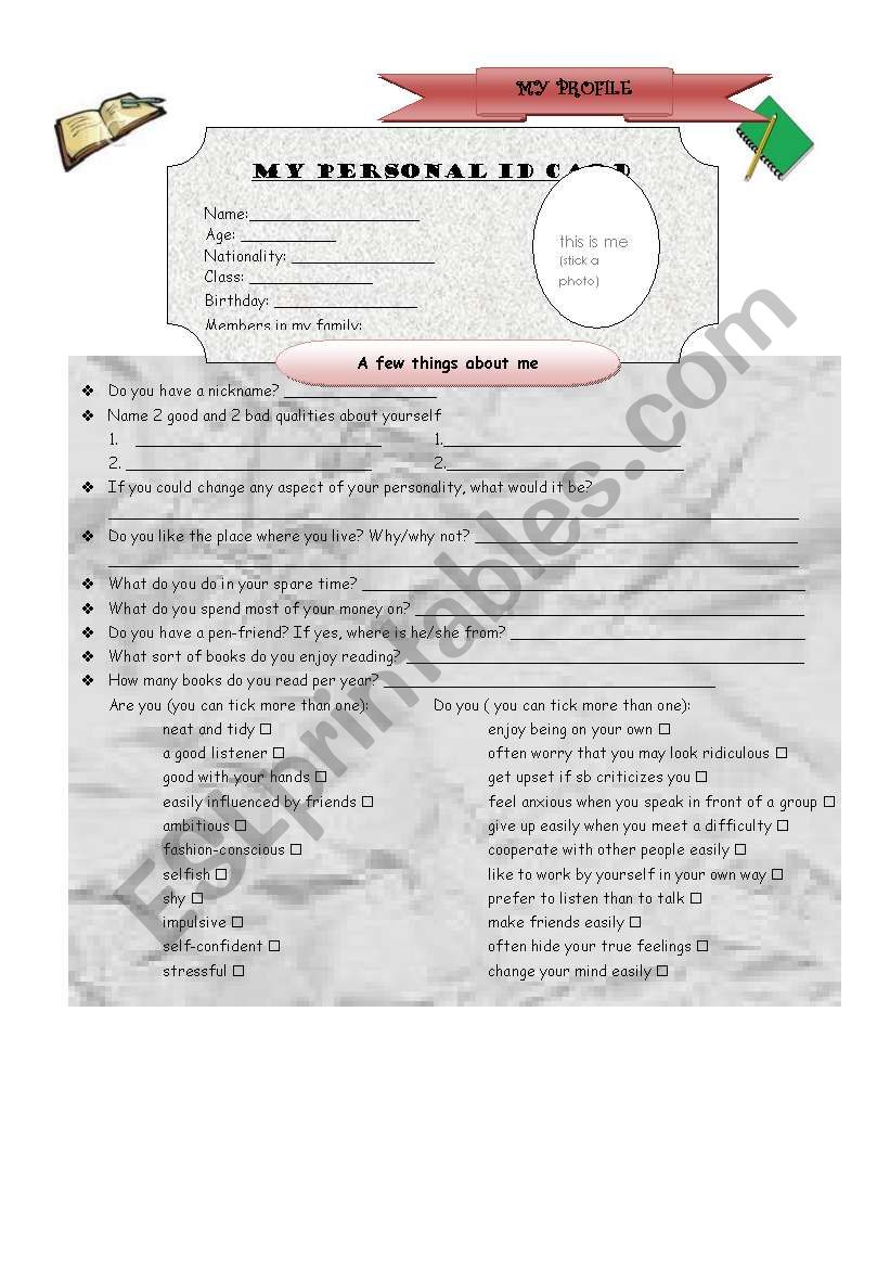 My Profile 2 worksheet