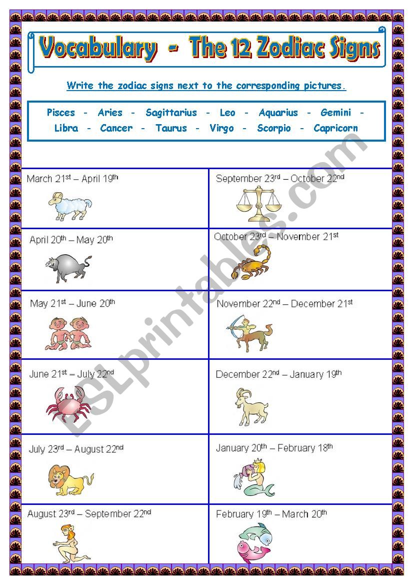 Zodiac Signs worksheet