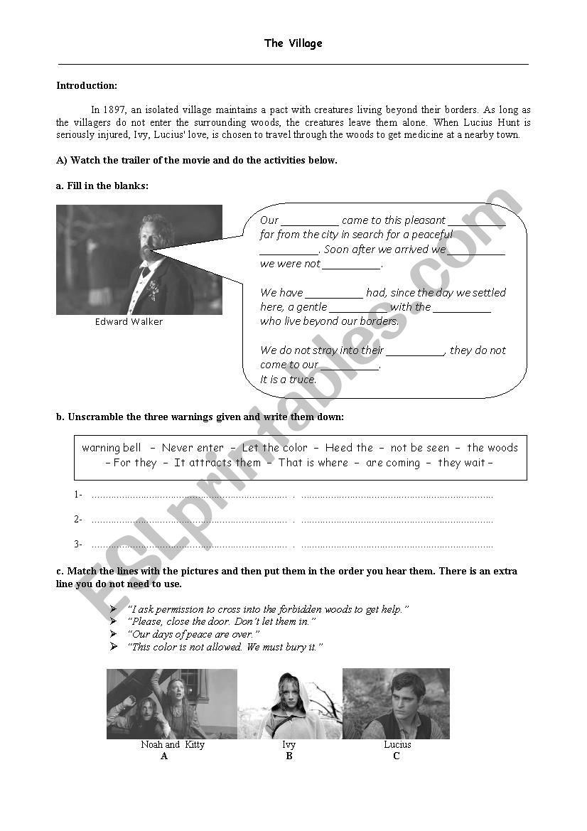 The Village worksheet