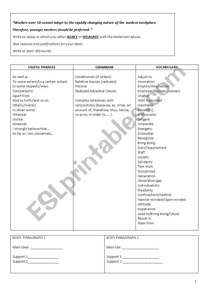 Opinion Essay  worksheet