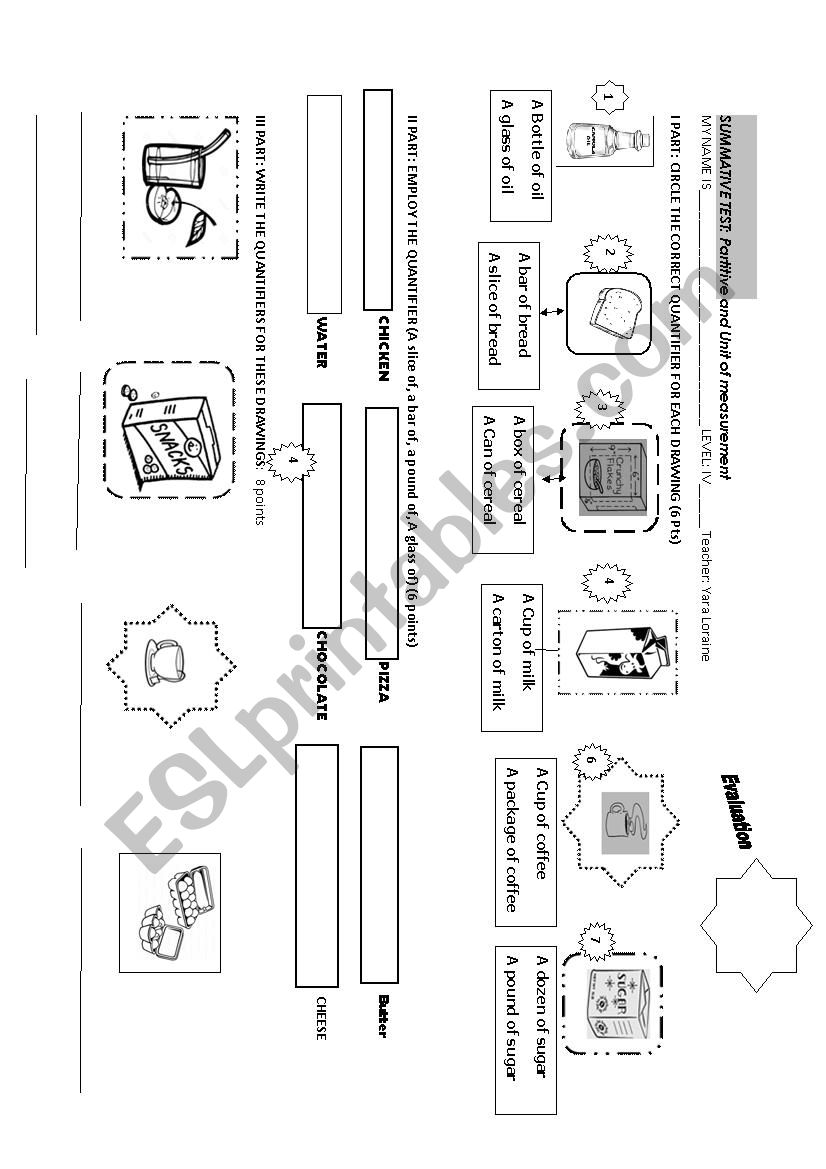 FOOD AND UNIT OF MEASUREMENT  worksheet