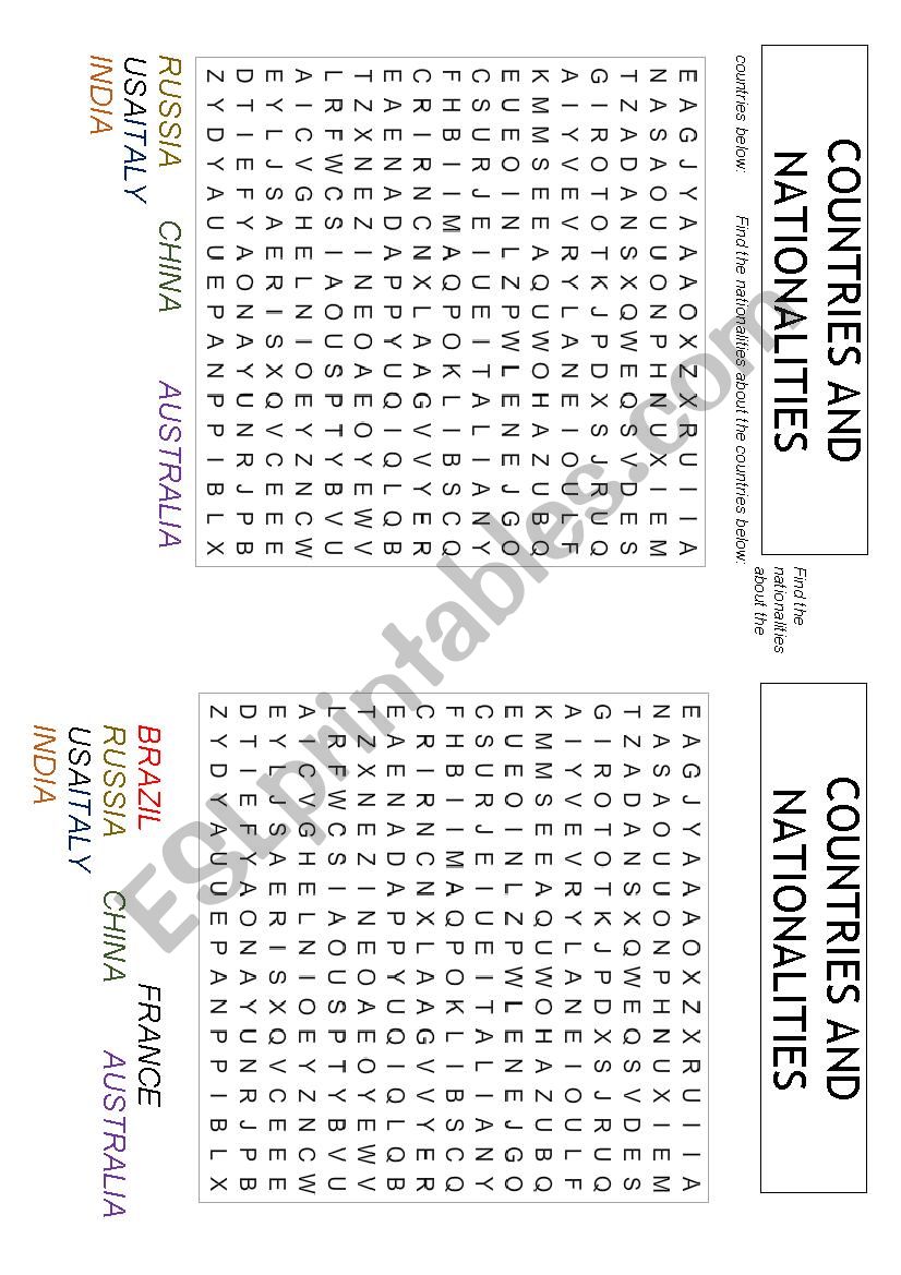 Search Word - Countries And Nationalities