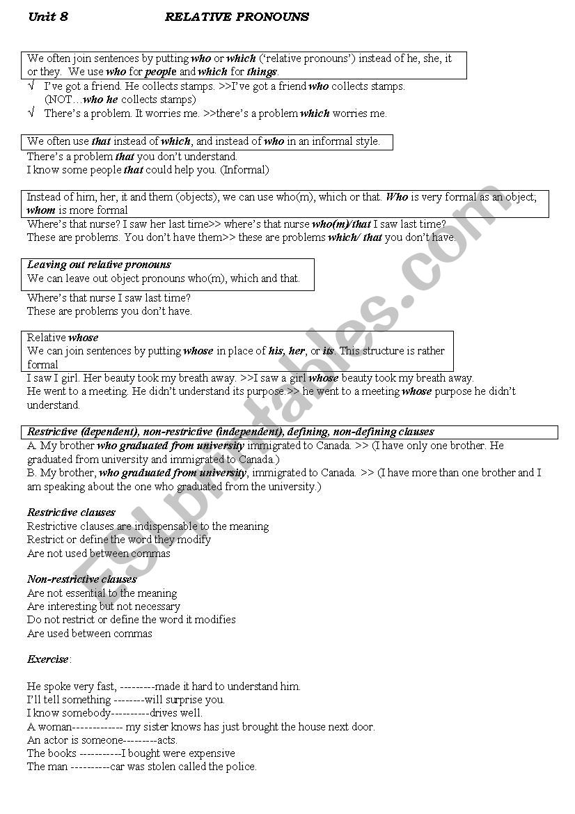 Relative pronouns worksheet