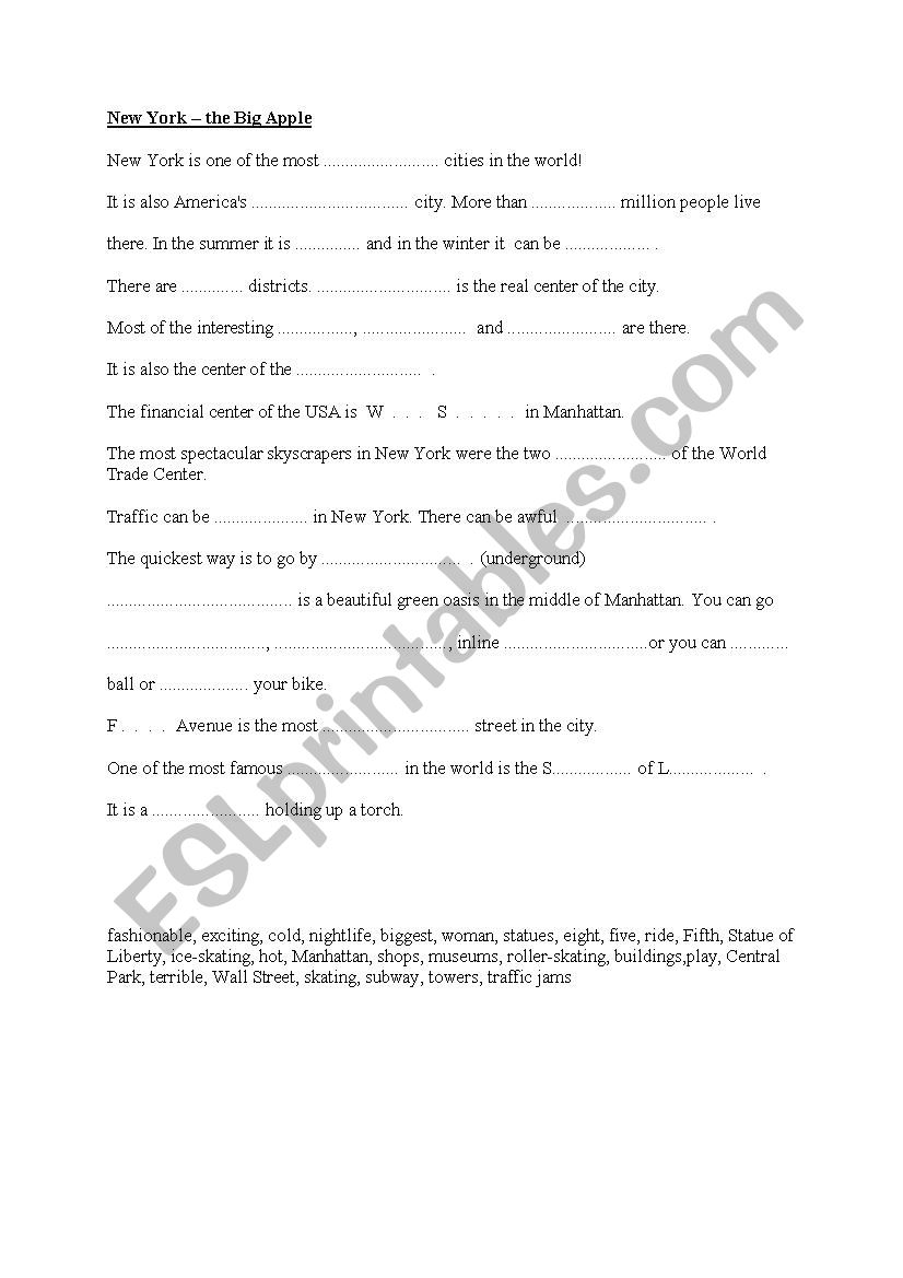 New York worksheet