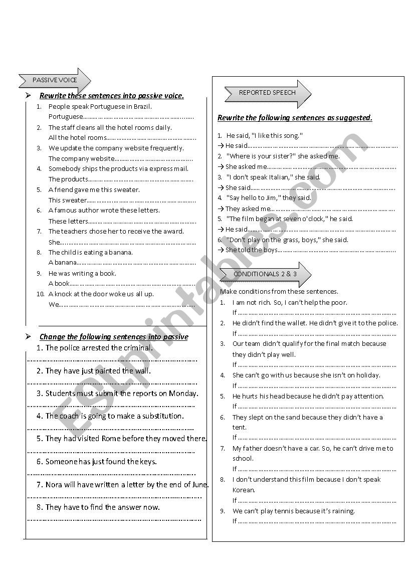 Exercises worksheet