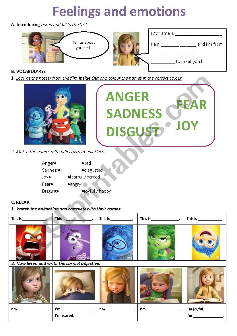 Feelings and emotions worksheet