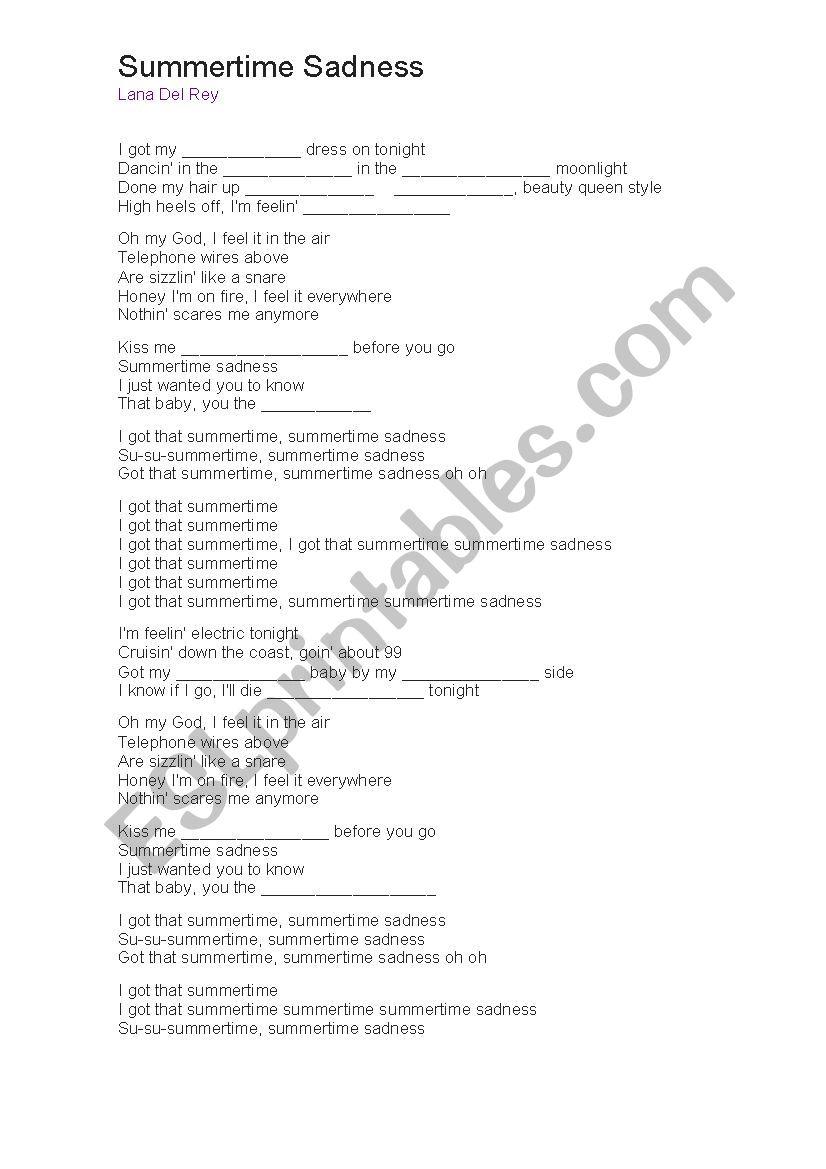 Summertime Sadness worksheet