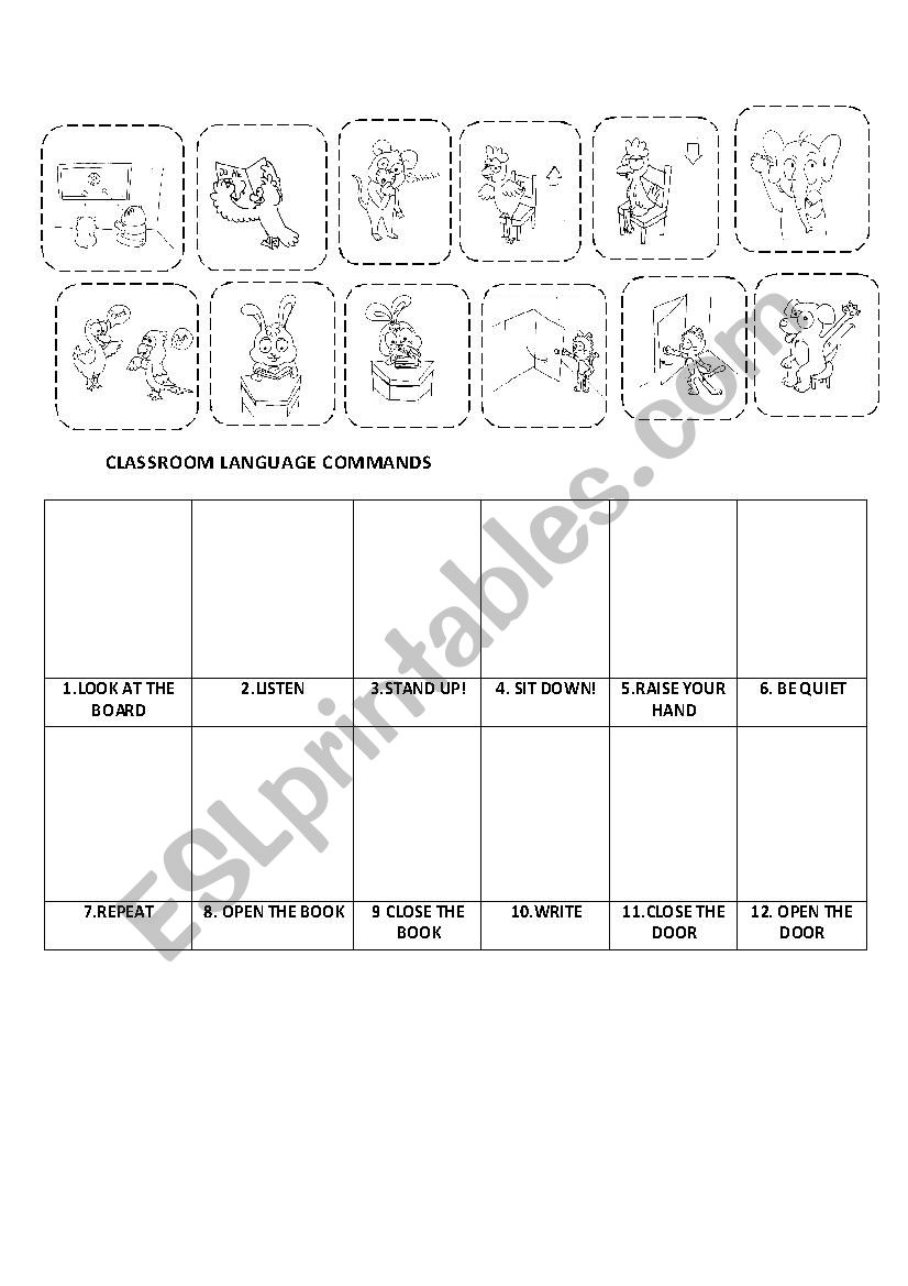 CLASSROOM LANGUAGE/ COMMANDS worksheet