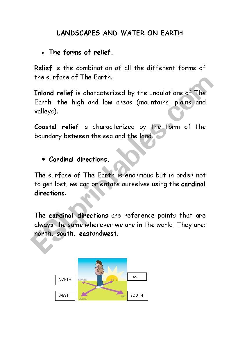 Landscapes and water on Earth worksheet