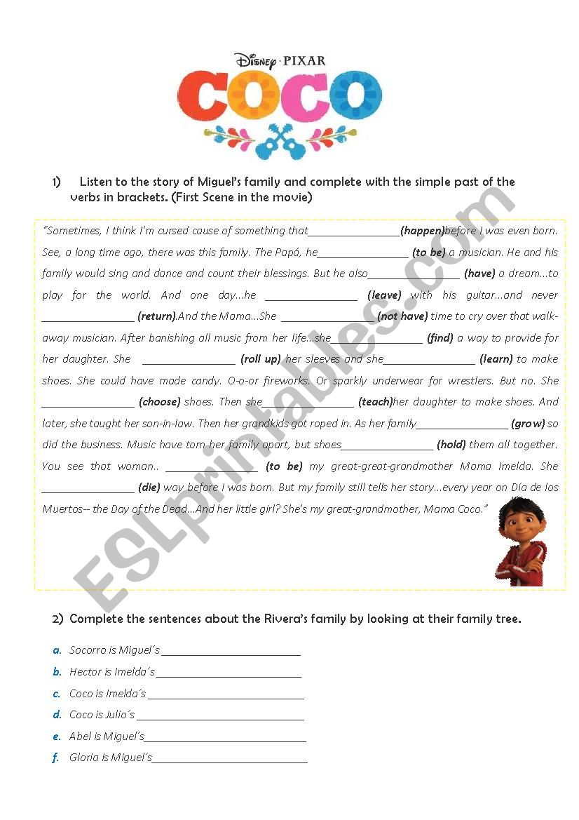 Cocos movie Activities worksheet