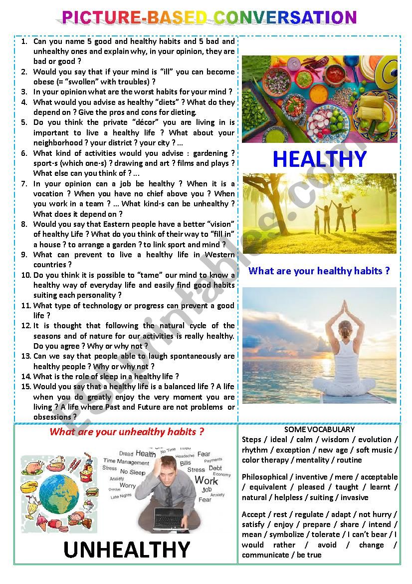 Picture-based conversation : topic 113 - healthy vs unhealthy.