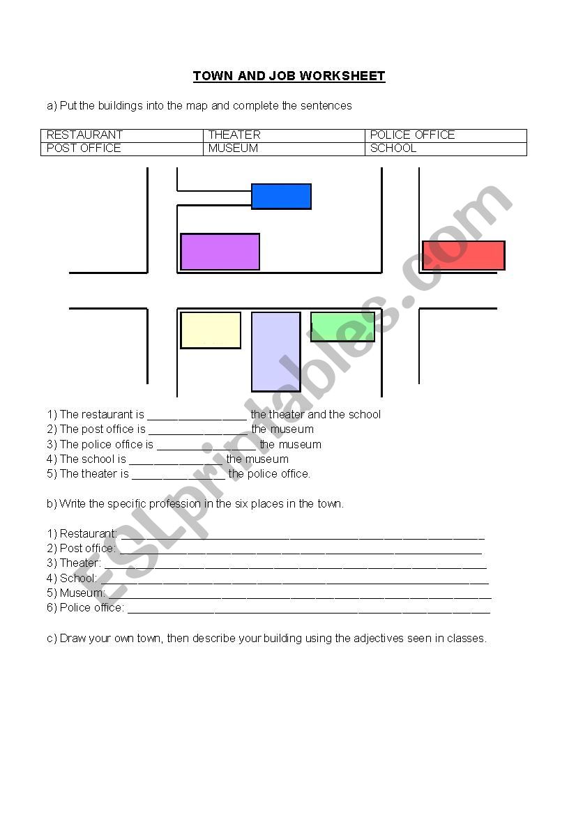 Town and job activities worksheet