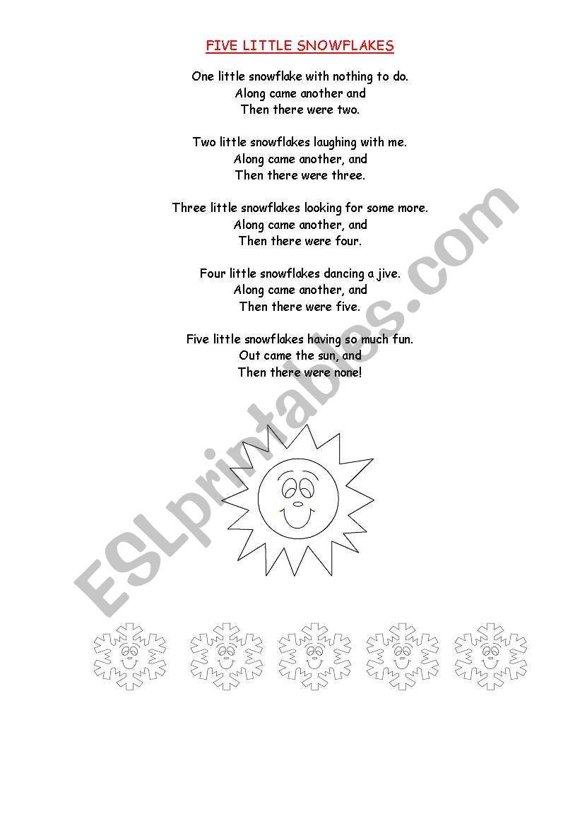 Five Little Snowflakes Poem worksheet