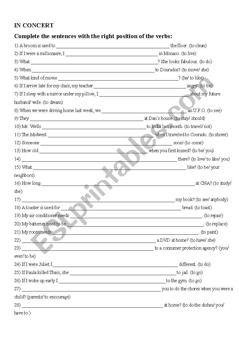 Verb Tenses 1 e 2 Conditional 