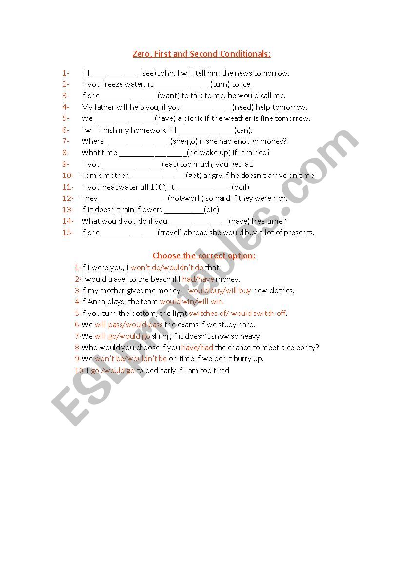 Zero, first and second conditionals