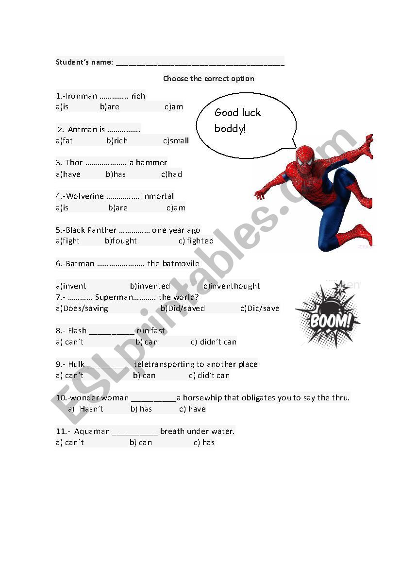 Describing super heroes worksheet