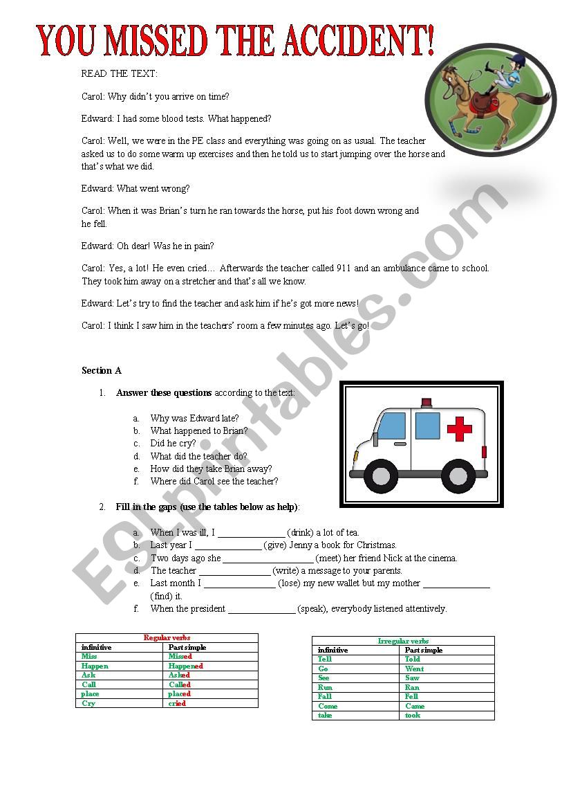 THE ACCIDENT worksheet