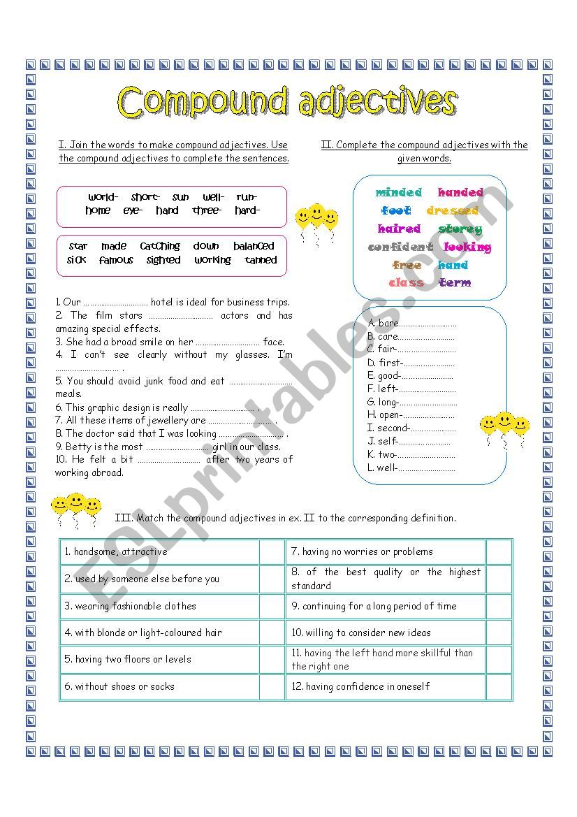 COMPOUND ADJECTIVES worksheet