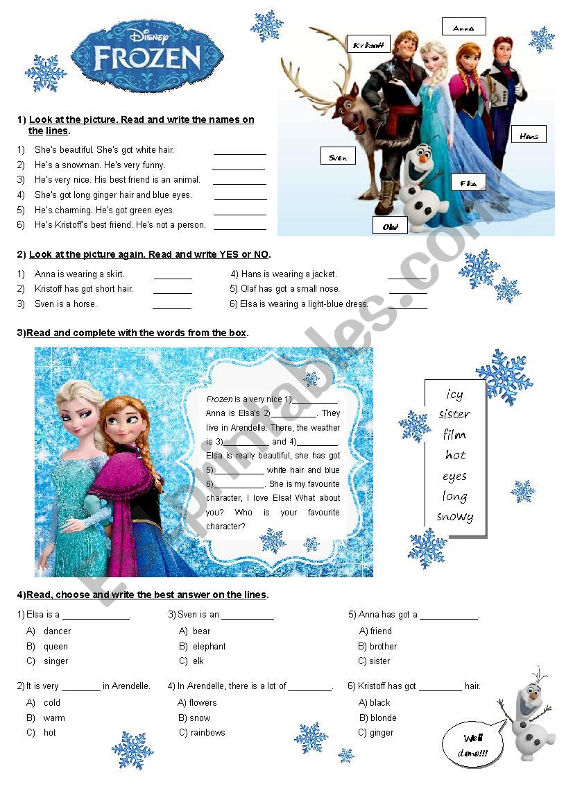 Frozen activities worksheet