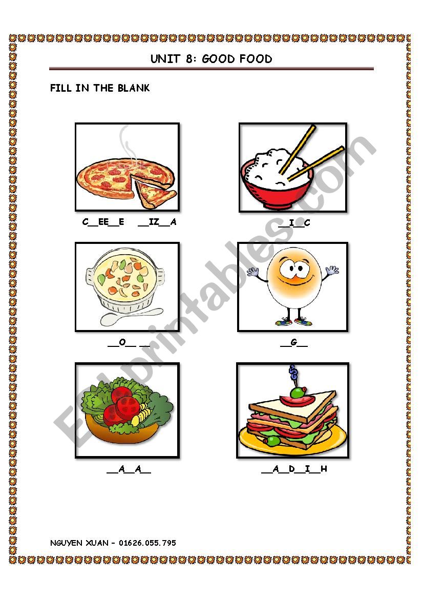 food worksheet