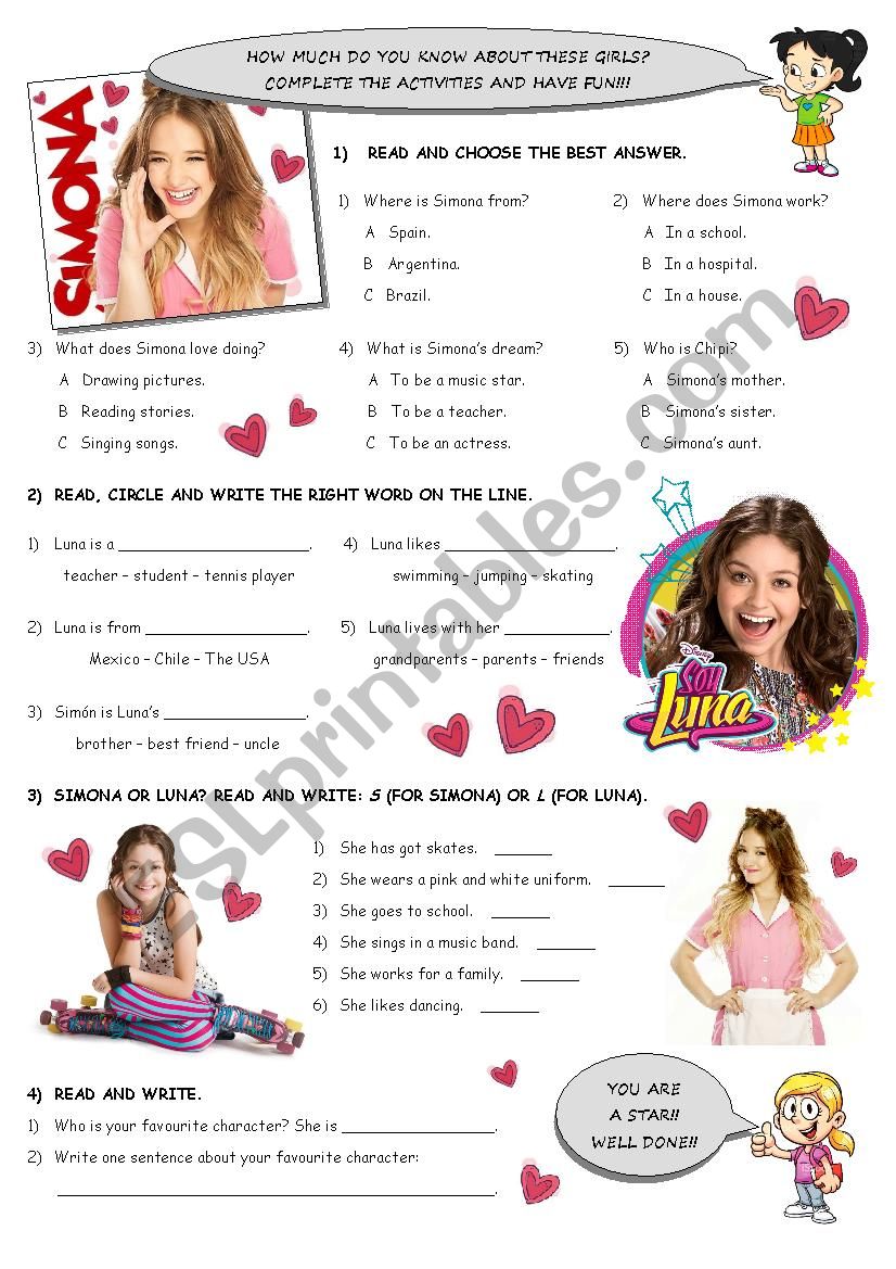 Activities based on SIMONA and SOY LUNA