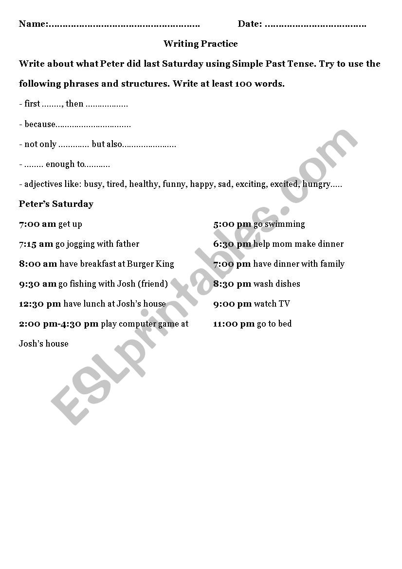 Writing practice past simple worksheet