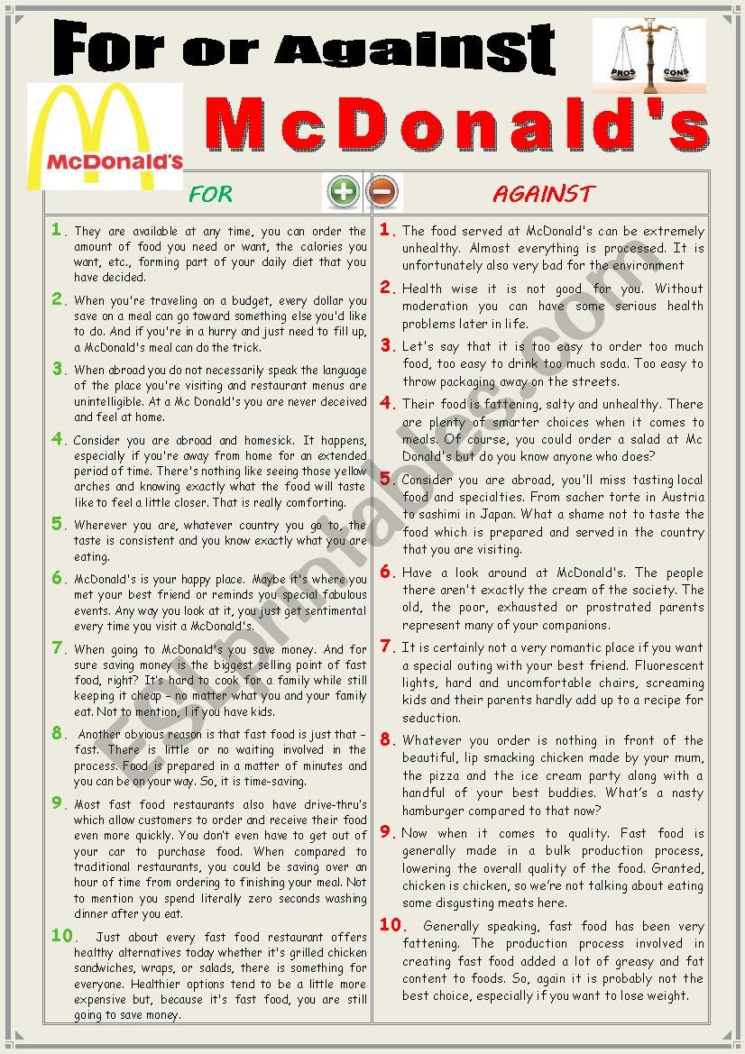 For or against McDonalds (Debating)