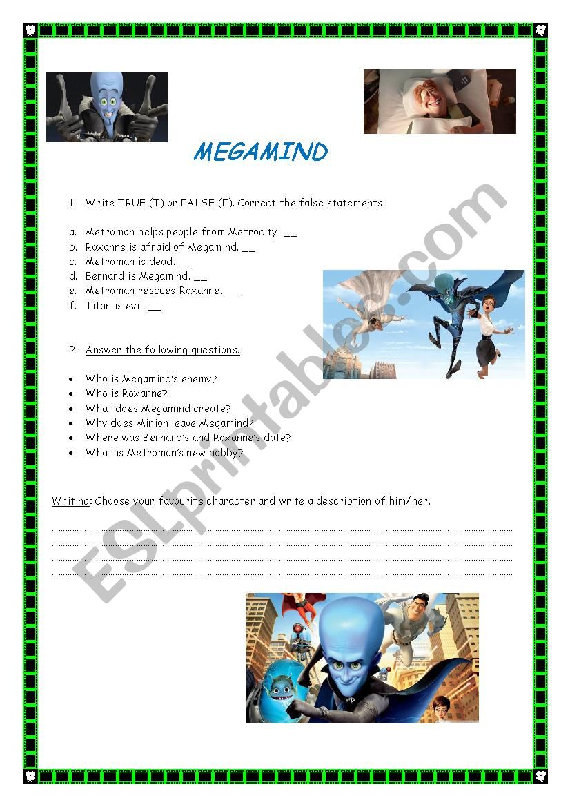 Megamind movie worksheet worksheet