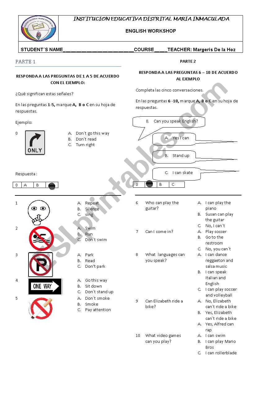 diagnosis test worksheet