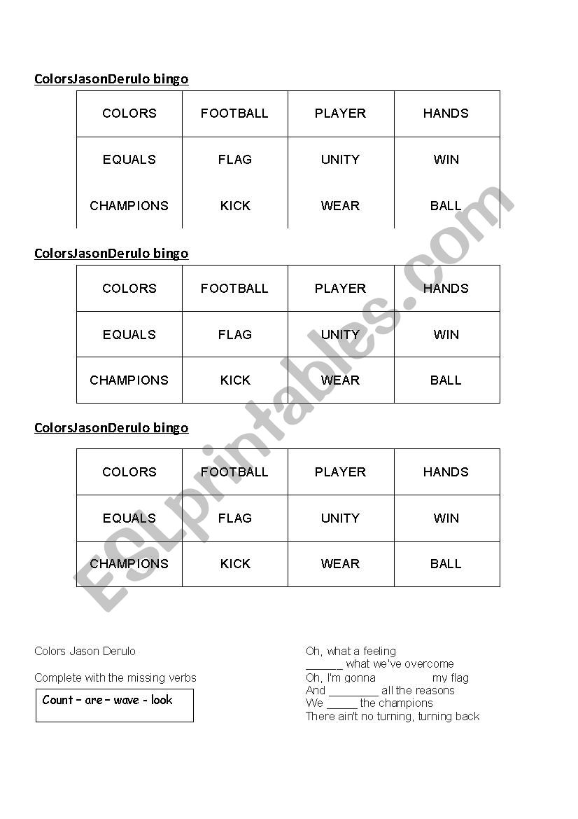 Colors Jason Derulo worksheet