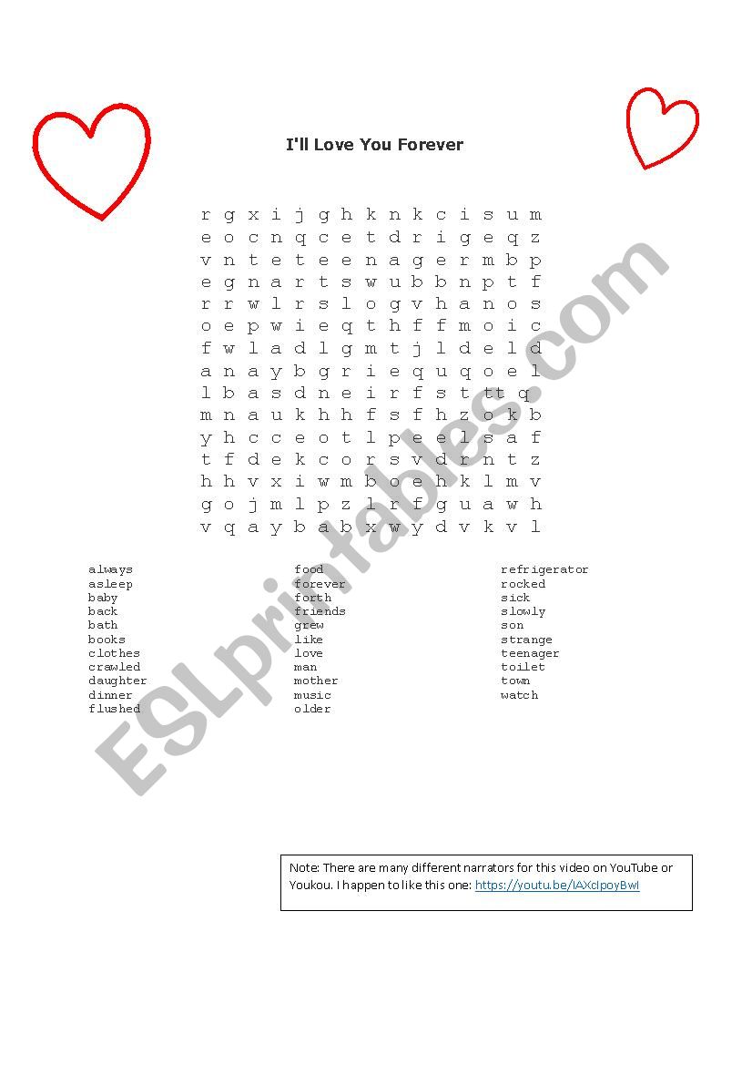 For Mothers Day: Love You Forever Word Search