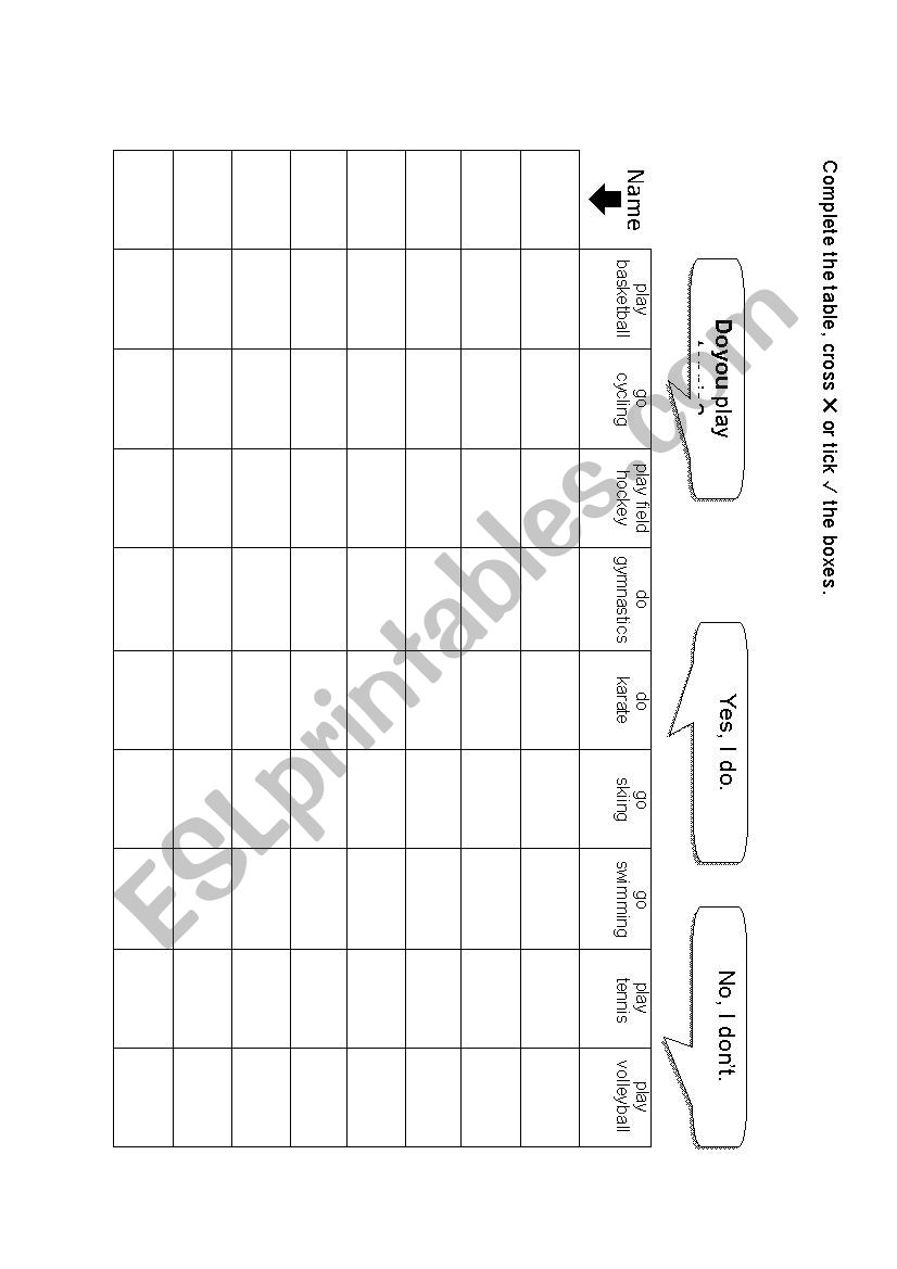 Do you ? Sports chart worksheet