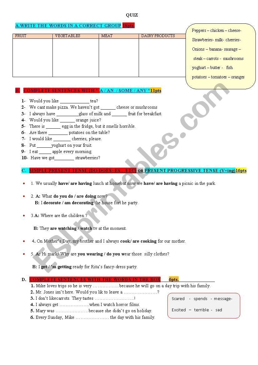 QUIZ worksheet