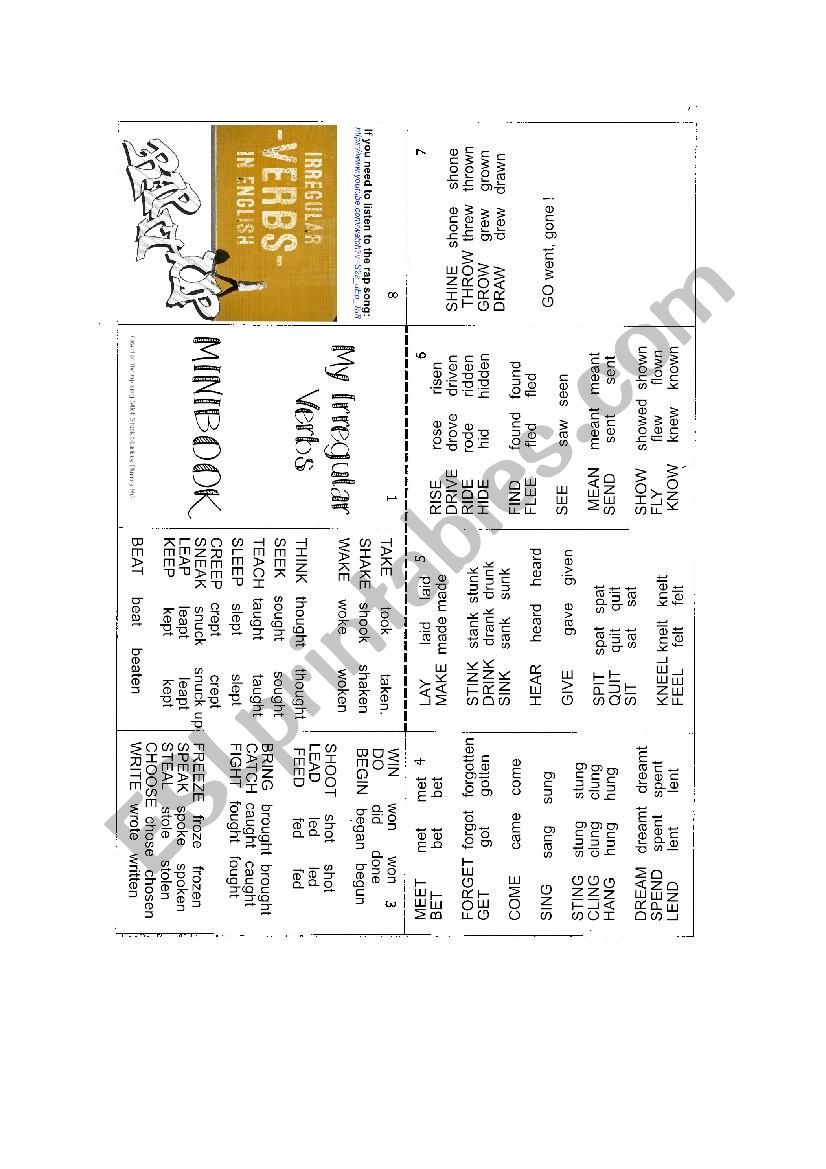 irregular verbs minibook - fluency MC rap