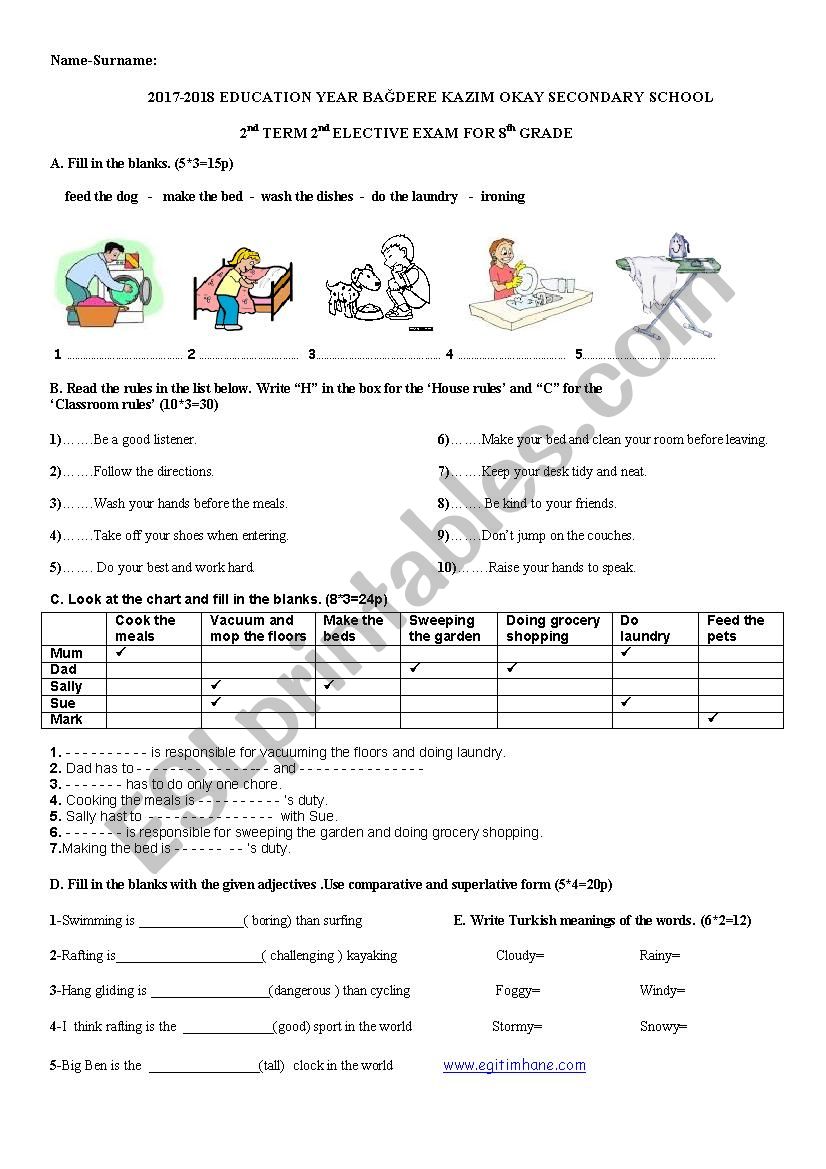 8. sınıf ingilizce 2. yazılı